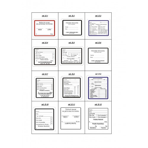 ESTUCHE 500 ETIQUETAS ADHESIVAS CAMBIO ACEITE - Izquierdo Automoción