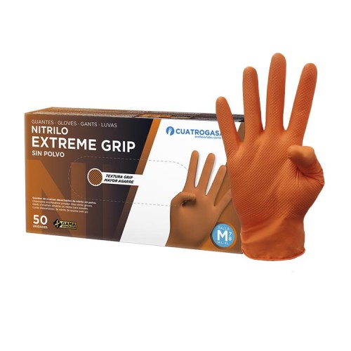 GUANTES DE NITRILO EXTREME GRIP NARANJA CUATROGASA (CAJA 50 uds.)